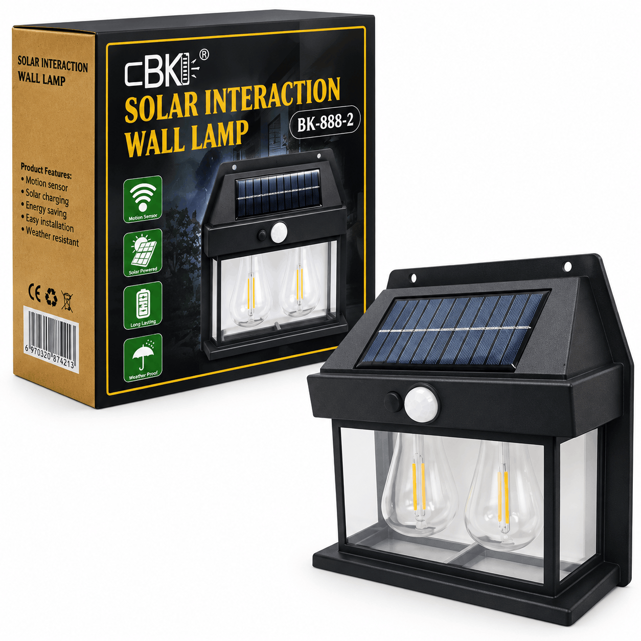 خرید چراغ دیوارکوب سنسوردار خورشیدی مدل SOLAR WALL LAMP BK-888-2
