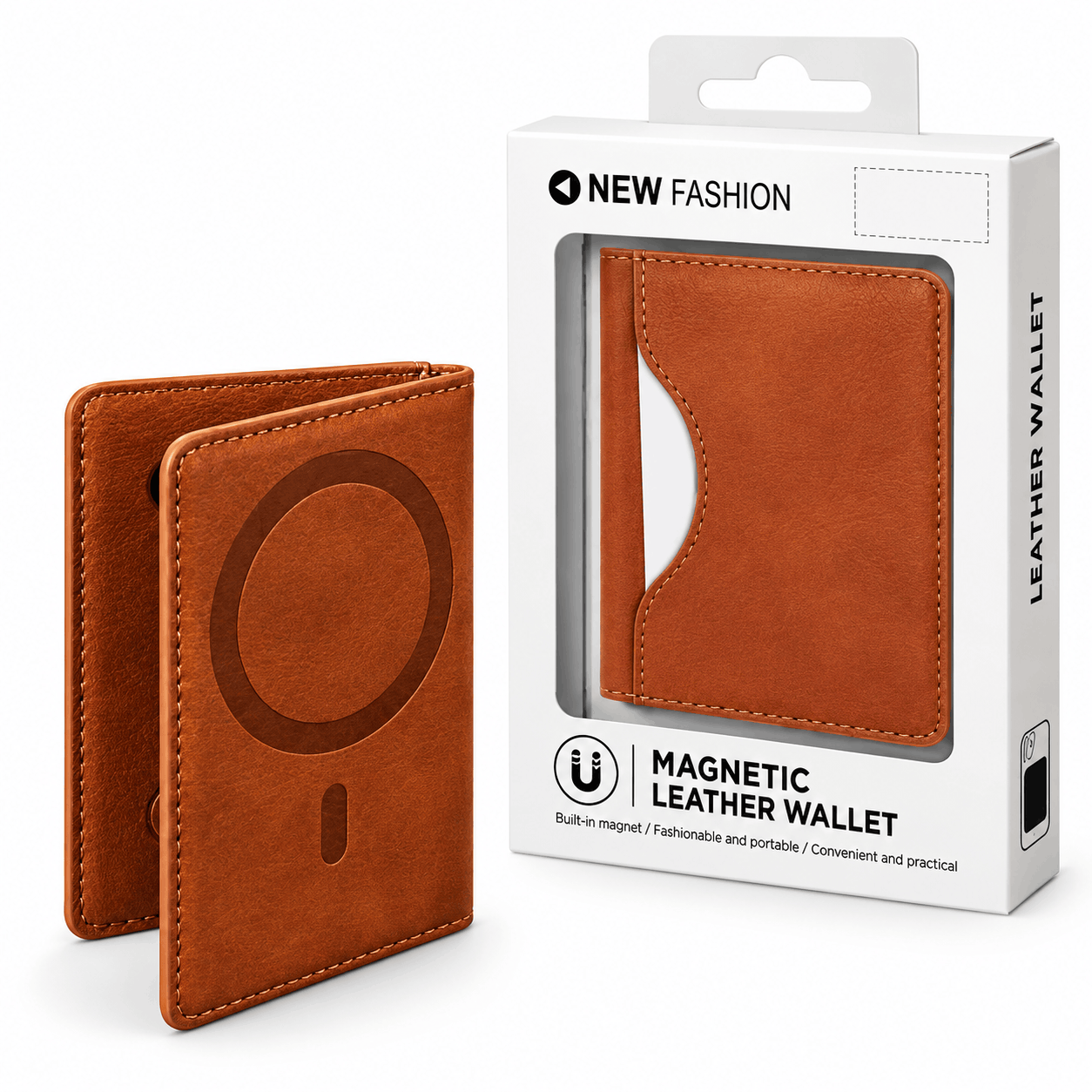 خرید جا کارتی مگ سیف دار لوکس بازشو نیو فشن مدل NEW FASHION WALLET MAGSAFE چرم شتری