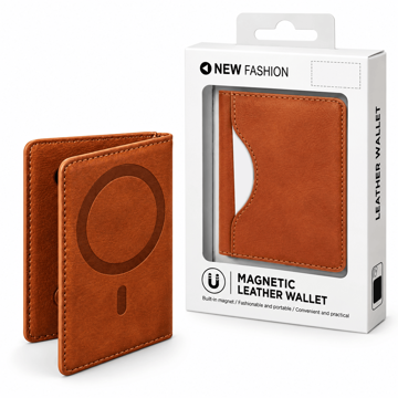 خرید جا کارتی مگ سیف دار لوکس بازشو نیو فشن مدل NEW FASHION WALLET MAGSAFE چرم شتری
