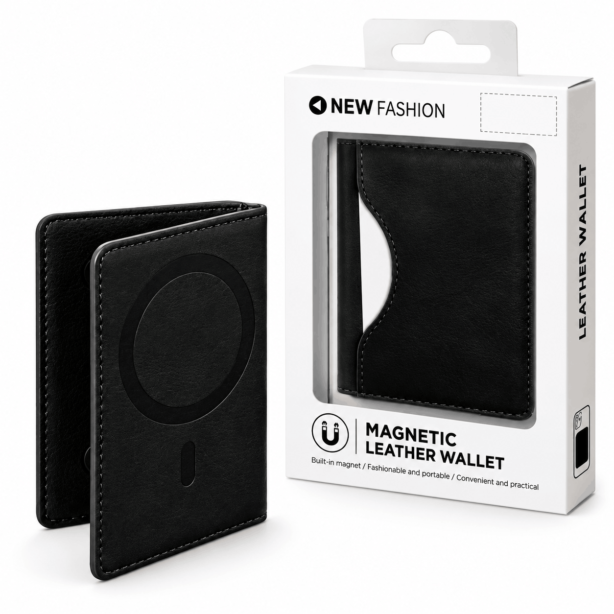 قیمت جا کارتی مگ سیف دار لوکس بازشو نیو فشن مدل NEW FASHION WALLET MAGSAFE چرم مشکی