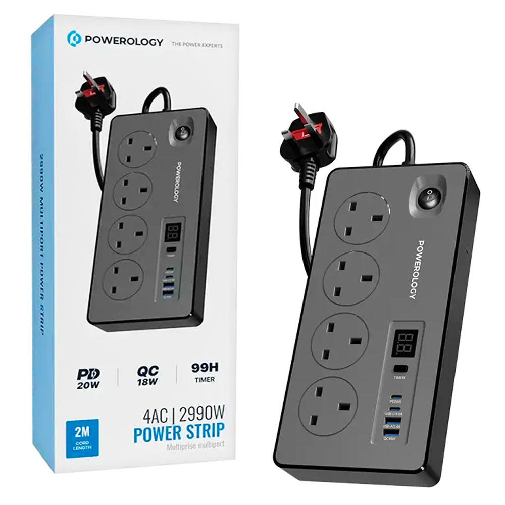 خرید چندراهی برق تایمردار پاورولوژی مدل POWEROLOGY PWCUQC045BK Power Strip PD 20W