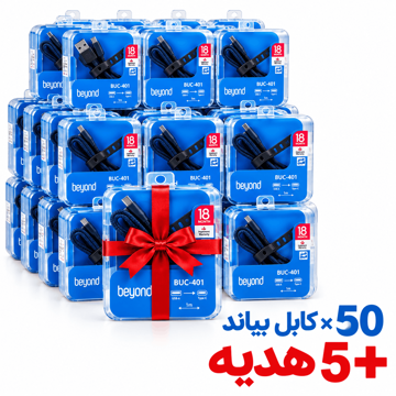 خرید کابل شارژ تایپ سی بیاند مدل BEYOND BUC-401 سرمه ای طول 1 متر بسته 55 عددی(50 عدد + 5 عدد هدیه)