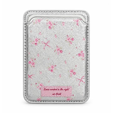 جاکارتی مگ‌ سیف چرمی مدل WALLET MAGSAFE طرح گل و پاپیون نقره‌ای