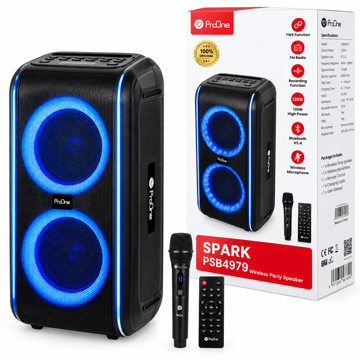 خرید اسپیکر بی سیم چمدانی میکروفن دار پرووان مدل PROONE SPARK PSB4979 مشکی
