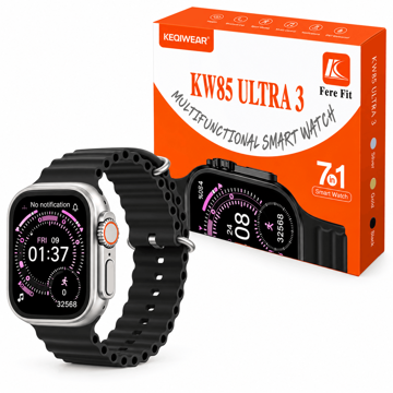 خرید ساعت هوشمند کیکویر مدل KEQIWEAR KW85 ULTRA 3 AMOLED همراه با هفت بند