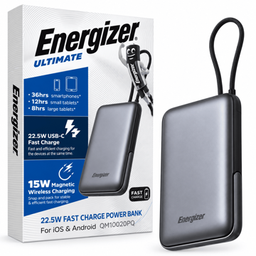 خرید پاوربانک انرجایزر مدل Energizer QM10020PQ 10000mAh 22.5W طوسی