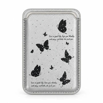 خرید جا کارتی مگ سیف دار مدل WALLET MAGSAFE Butterfly چرم طرح پروانه نقره ای