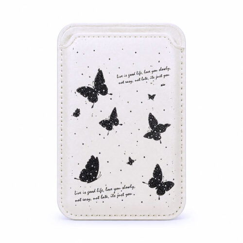قیمت  جا کارتی مگ سیف دار مدل WALLET MAGSAFE Butterfly چرم طرح پروانه سفید