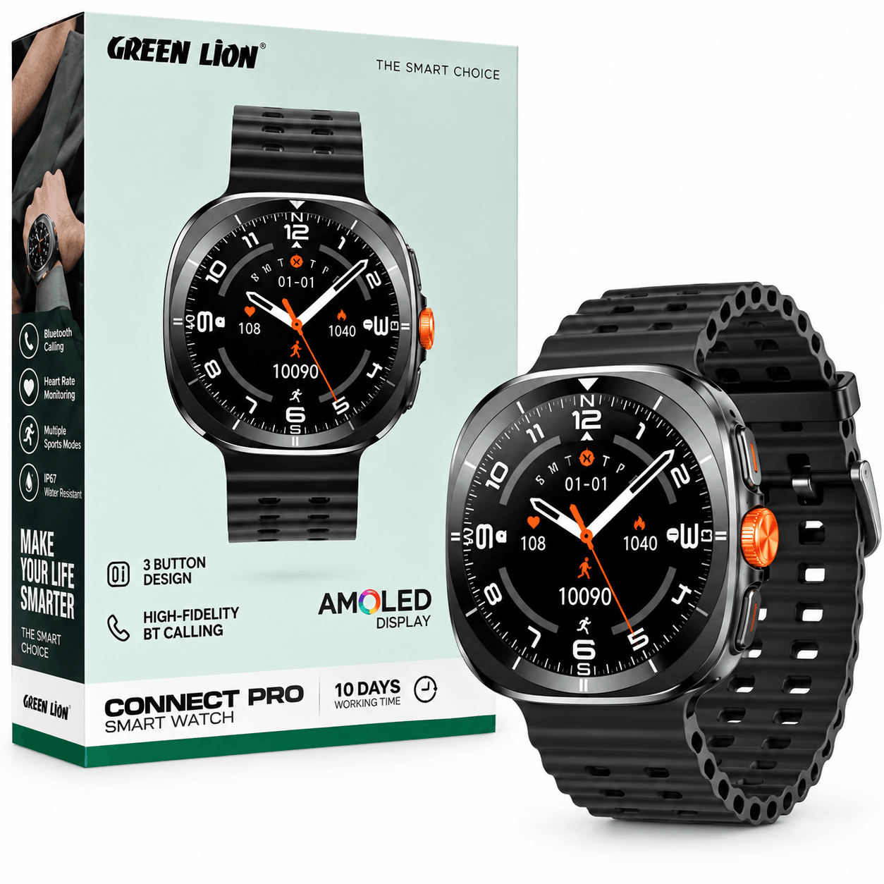 خرید ساعت هوشمند گرین لاین مدل GREEN LION GNCNNPSWBK Connect Pro Smart Watch مشکی