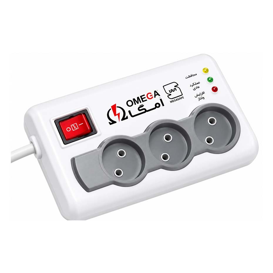مشخصات محافظ برق سه خانه امگا مدل OMEGA P3000 1.5M بدون ارت