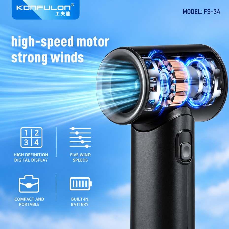 خرید پنکه دستی شارژی کانفلون مدل KONFULON FS-34 مشکی