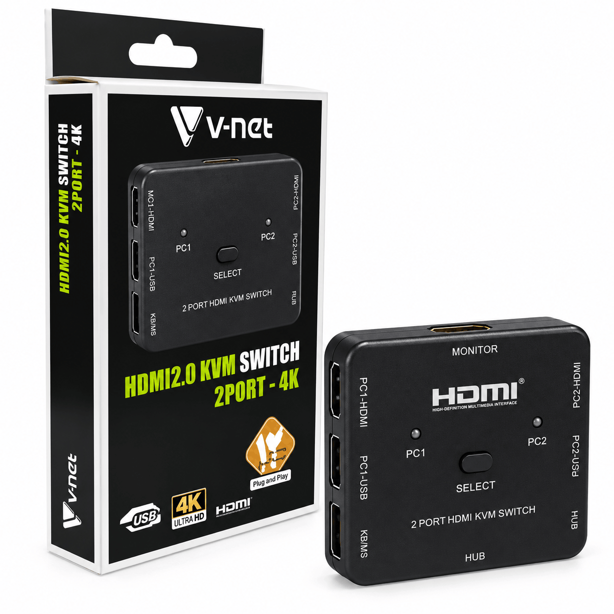 خرید دستگاه کی وی ام وی نت مدل V-NET V-SWKHM4K2 4K 2PORT HDMI KVM