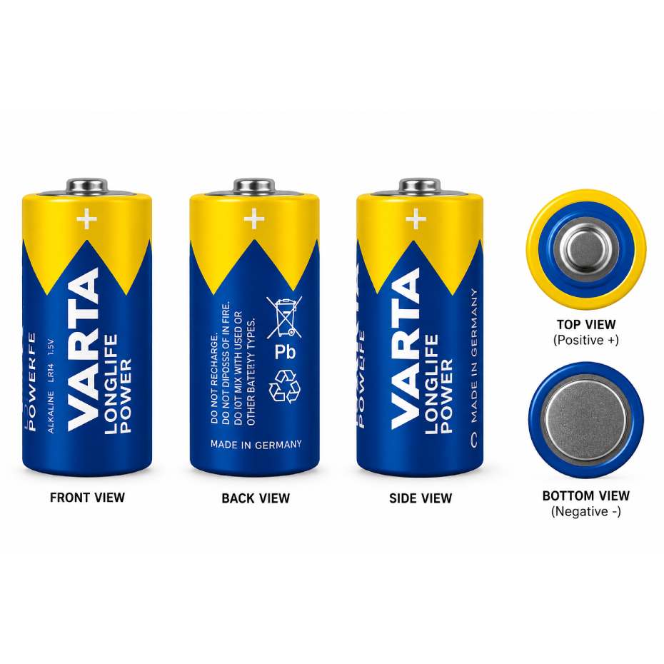 مشخصات باتری متوسط سایز C آلکالاین وارتا VARTA LONGLIFE POWER بسته دو عددی