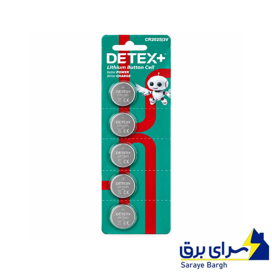 خرید باتری سکه ای دتکس پلاس مدل DETEX+ CR2025 بسته 5 عددی