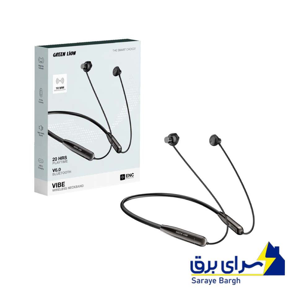 خرید هندزفری بلوتوثی گردنی گرین لاین مدل GREEN LION GL-NB15 VIBE مشکی