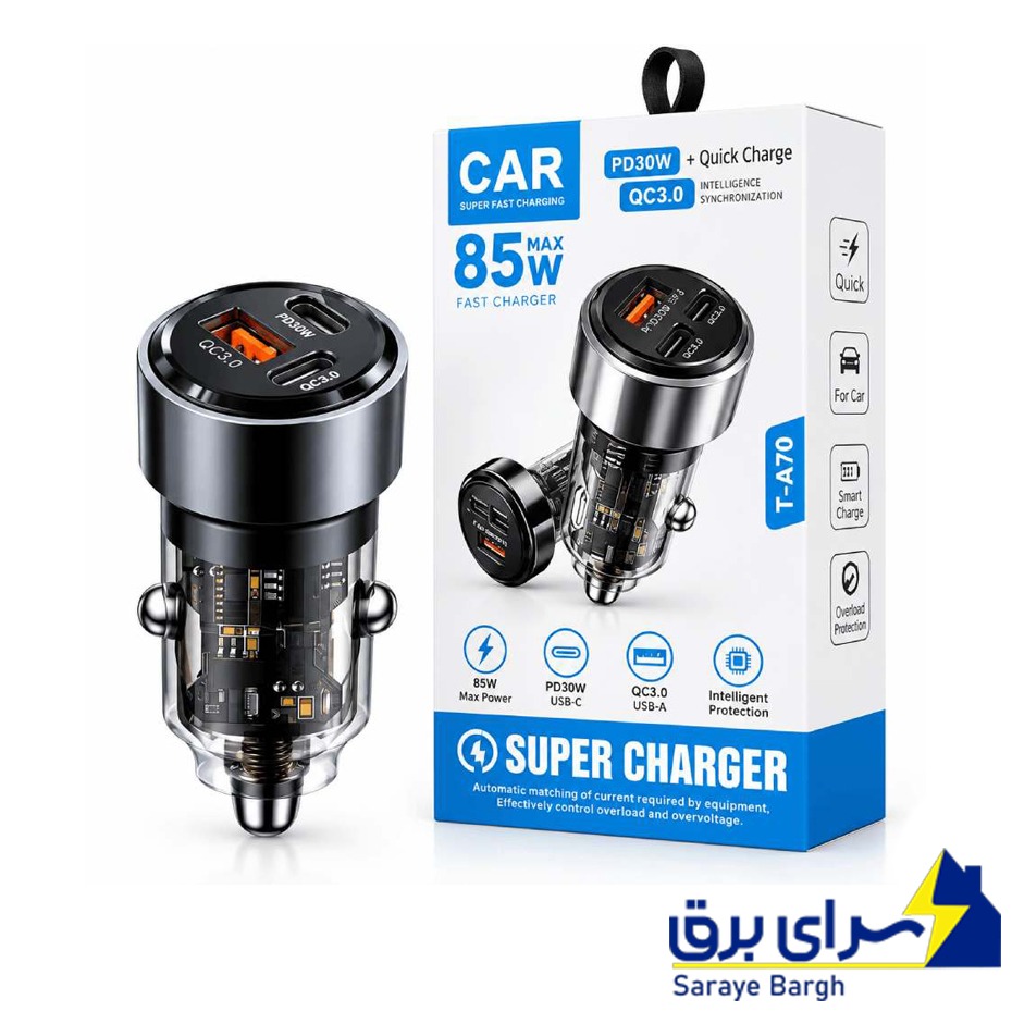 قیمت شارژر فندکی مدل SUPER CHARGER T-A70 85W