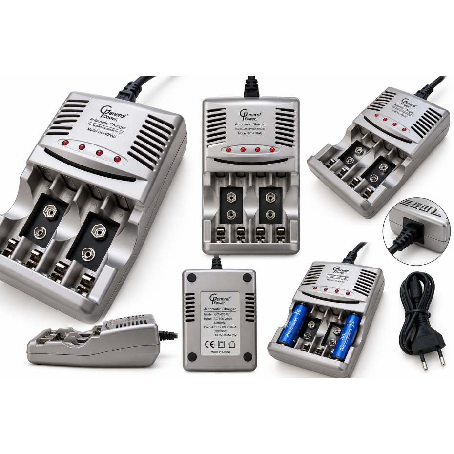 مشخصات شارژر باتری اتوماتیک جنرال پاور مدل GENERAL POWER GC-408U مناسب 4 باتری قلمی و نیم‌قلمی